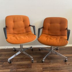 2x Pair Vintage Orange Chrome Steelcase Office Desk Swivel Chairs Charles Pollock Style