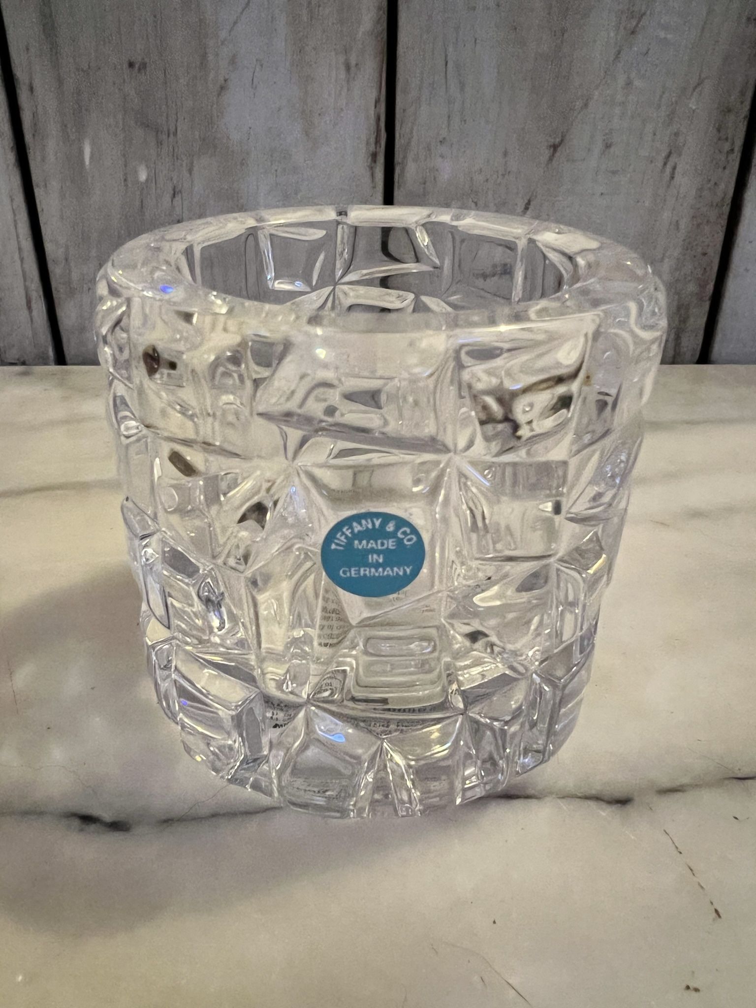 Tiffany Co. Rock Cut Lead Crystal Geometric Candle Holder w/ Sticker - Made In Germany