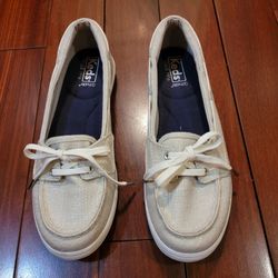 Womens Keds Ortholite Lace Slip On Boat Shoes  Beige Size 7