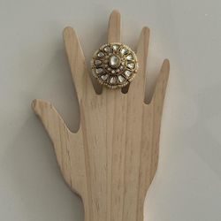New | Indian Luxury Gold Kundan Adjustable Ring