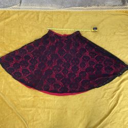 Rock Steady Red And Black Skull Lace Circle Skirt Size L