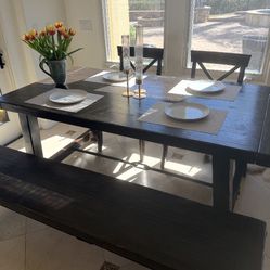 Large Real Wood Dining Table  2 Chairs And Bench
