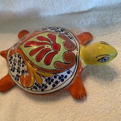 Hand-painted Talavera-style ceramic Turtle 