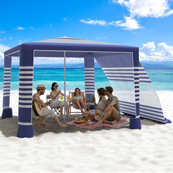 MoKo Beach Cabana, 8'x8' Large Beach Canopy with Side Wall, UPF 50+ Protection Easy Setup Beach Tent Sun Shelter, Adjustable Height Wind Resistant Cab