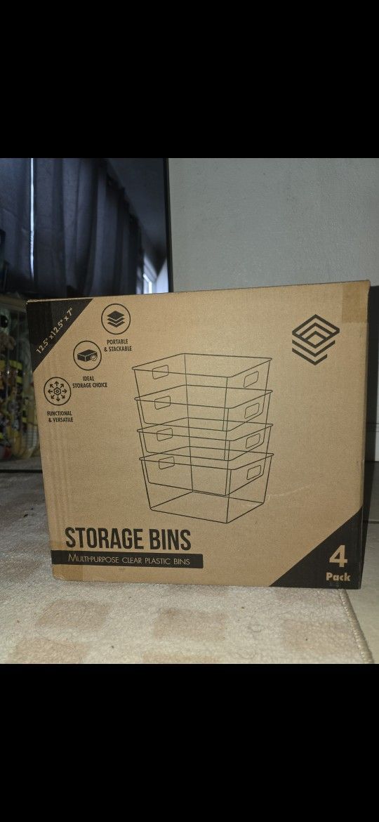 ClearSpace Clear Plastic Storage Bins – XL 4 Pack Perfect for Kitchen,Fridge, Pantry Organization, Cabinet Organizers