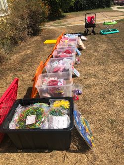 Large Lot of Mixed Items in Storage Bins yard sale