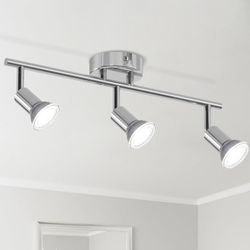 3-Light Track Lighting Fixtures Ceiling with Flexibly Rotatable Head, Modern Chrome Track Lighting Kit, Ceiling Spotlights