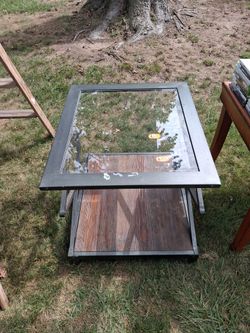 Metal and Glass End Table with Wood Shelf