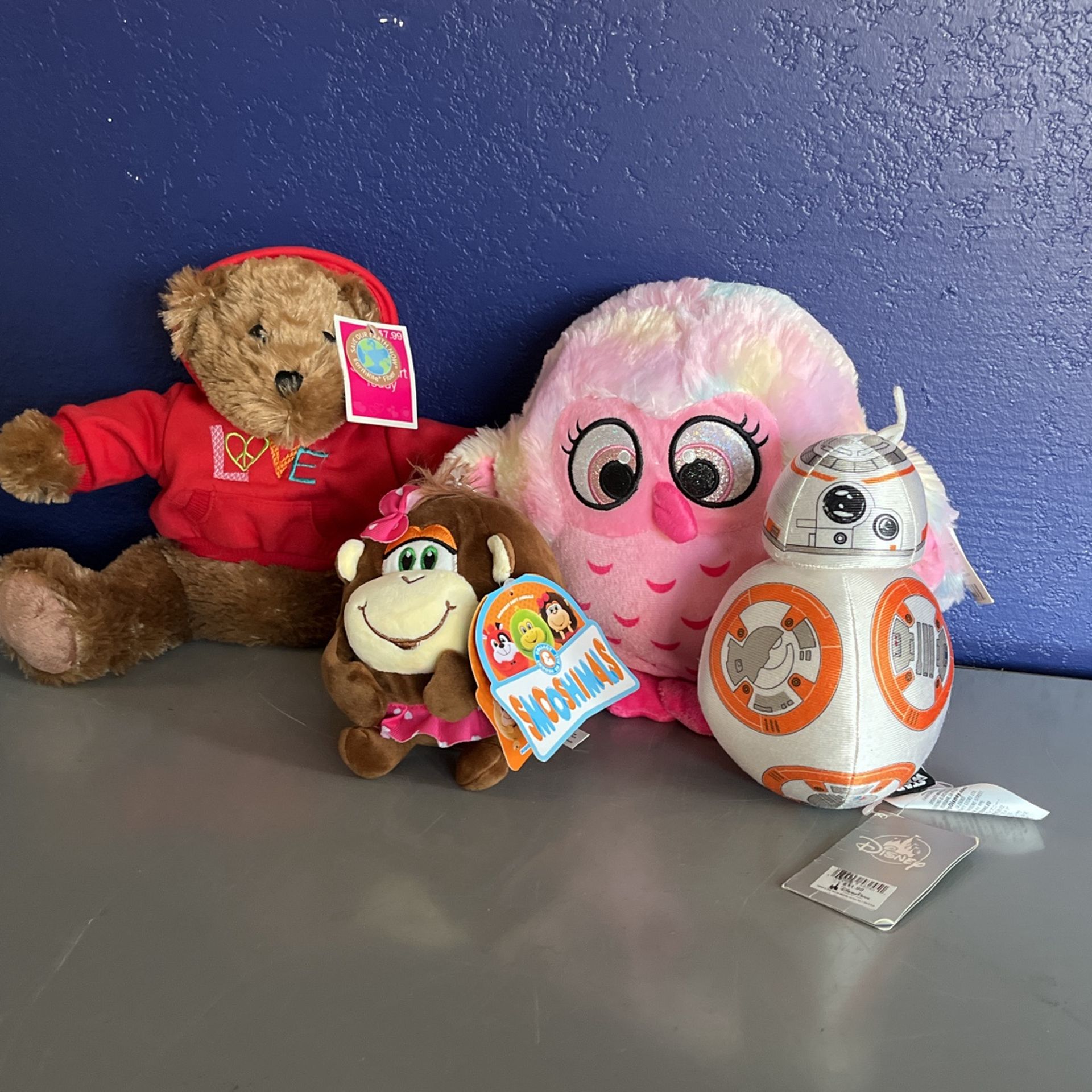 (2) NWT Stuffed Animals A Teddy Bear And A Pastel Owl
