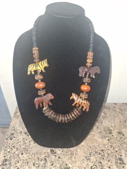 Vintage Carved Wooden Animal Necklace