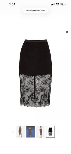 Victoria's Secret black lace midi skirt with floral design, size XS. Brand new with tags