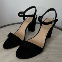 Black faux suede heels