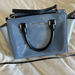 Beautiful Michael Kors blue patent leather Selma satchel