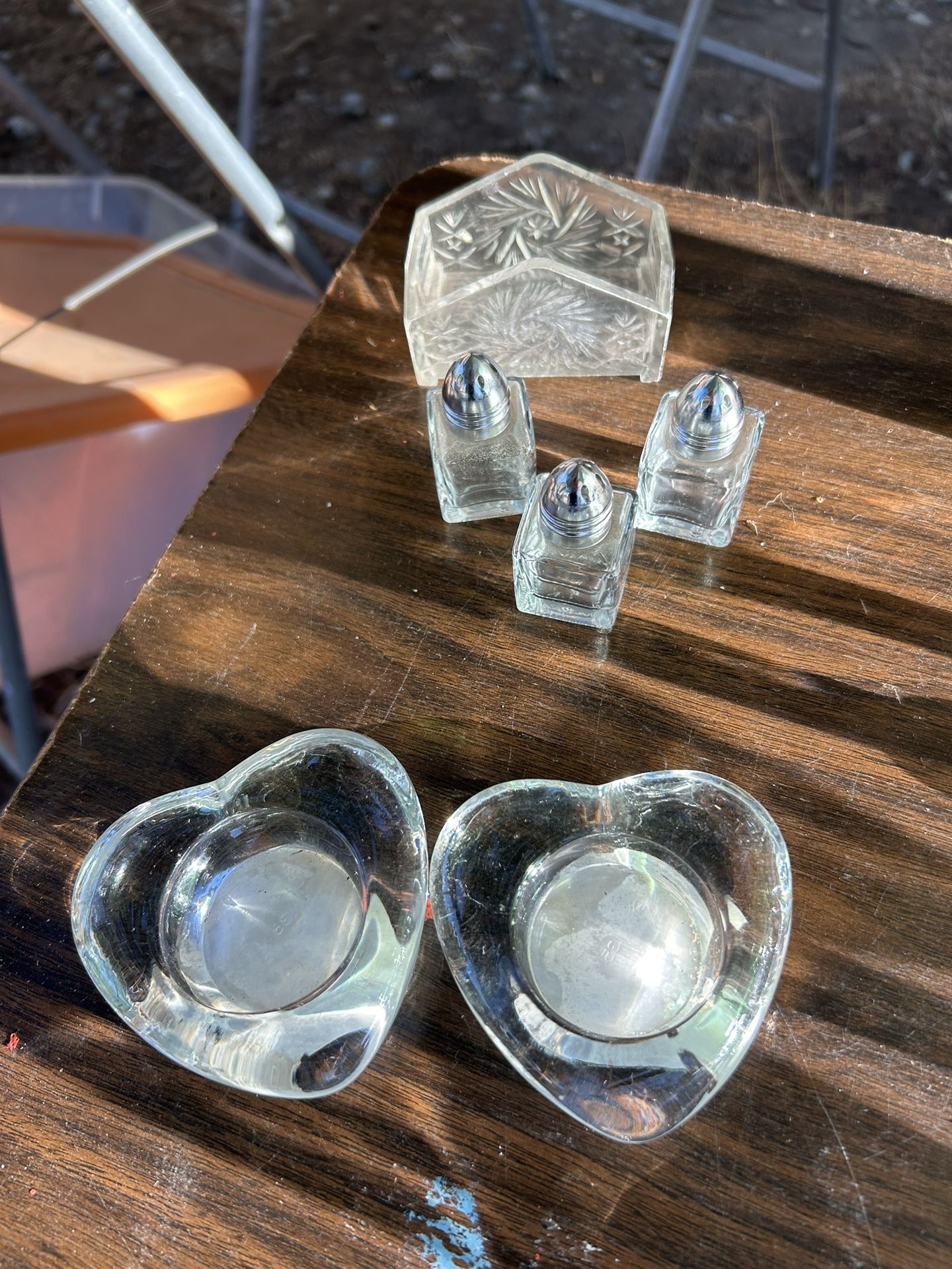 Glass Candle Holders And Small Salt And Pepper Shakers-