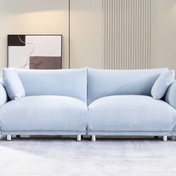 87 inch Modern Sofa, Teddy Comfy Sofa Couch with 2 Pillows, Upholstered Deep Seat Sofa, Oversized Sofa with Metal Legs for Small Space Office Apartmen