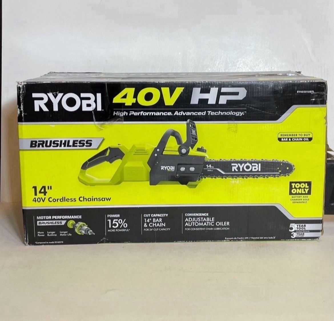40V HP Brushless 14 in. Battery Chainsaw (Tool Only)….RY405010BTL