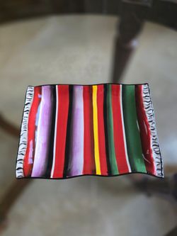 Clay Art Cantina Lights Hand Painted Stoneware Rectangle Plate 10x6 in