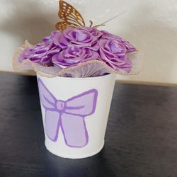 Purple Ribbon Flower Bucket