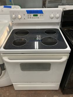 30” Ge Glass Top 4 Burner White Electric Stove Range 