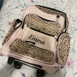 Emma-Leopard Print Rolling Backpack