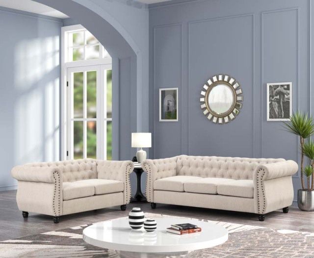 Lovaseat and Sofa Set Tufted Upholstered Chesterfield Furniture Set