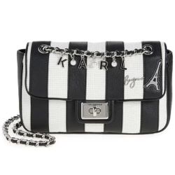 Karl Lagerfeld Black and White Striped Shoulder Bag