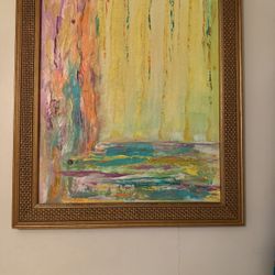Vibrant Abstract Painting W Gold Framed