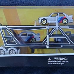 Transporter Mack Anthem and 1988 BMW M3 1:64 Scale Diecast Model Silver Maisto