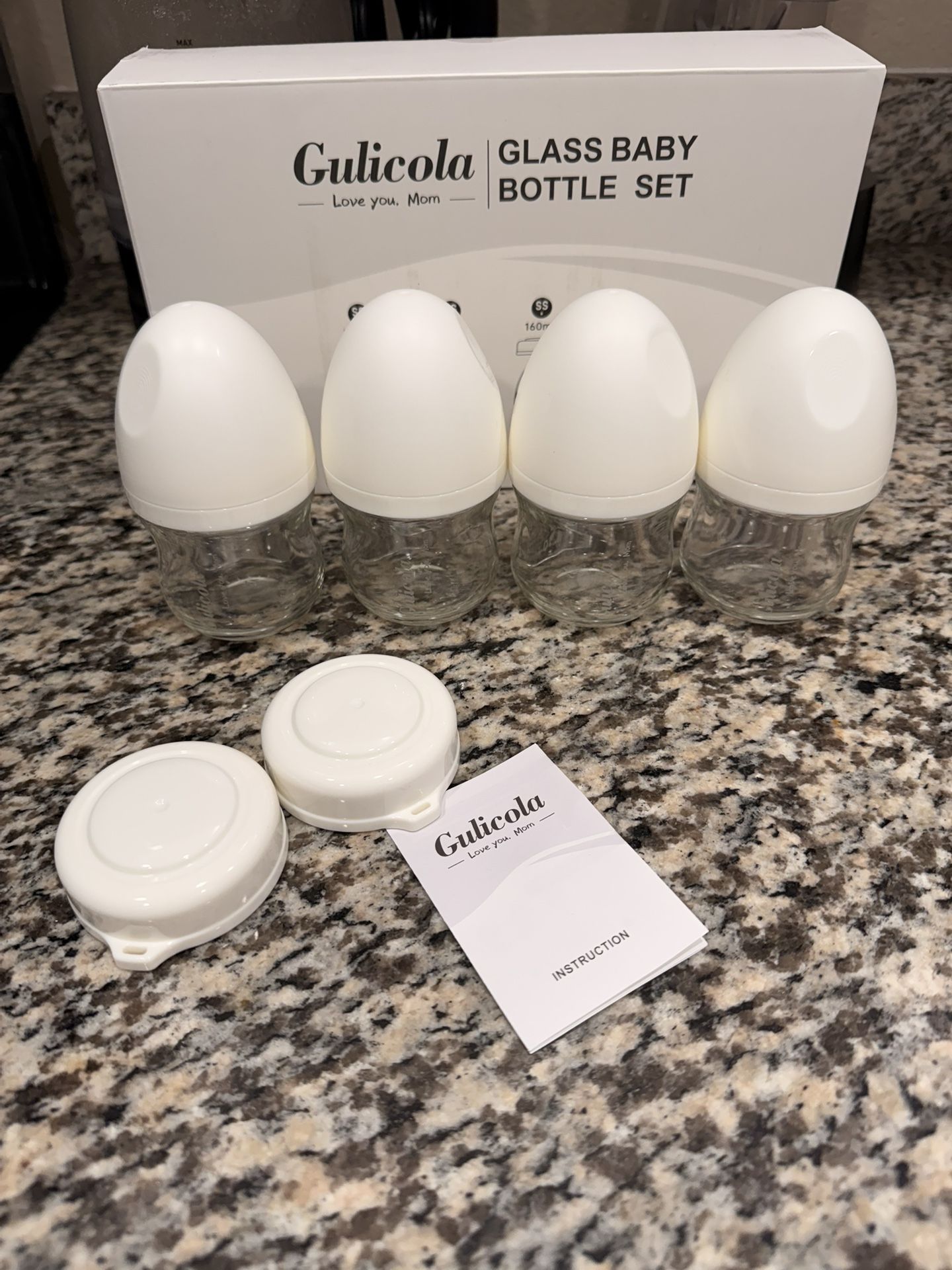 4 Gulicola 3oz Glass Baby Bottles In White - No Nipples - Perfect For A Newborn