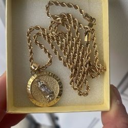 10k Gold Rope Chain 14k Guadalupe Pendent 