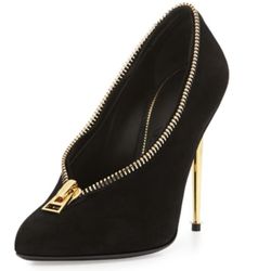 Tom Ford Zipper Suede Metal-Heel Pump  logo rare shoes classic signature