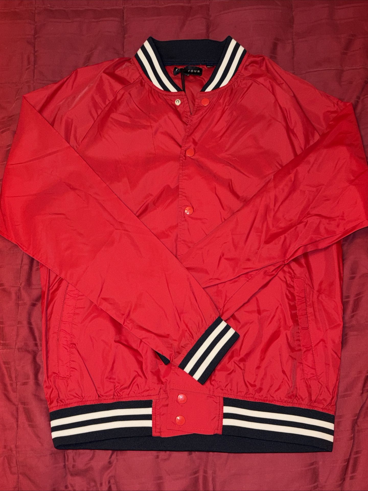 Five Four Mens' Medium Red Letterman Varsity Jacket Bomber Stadium “XIIAM” NWT