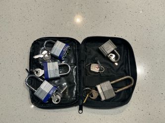 Mixed Padlock Lot with Keys & Zippered Storage Case