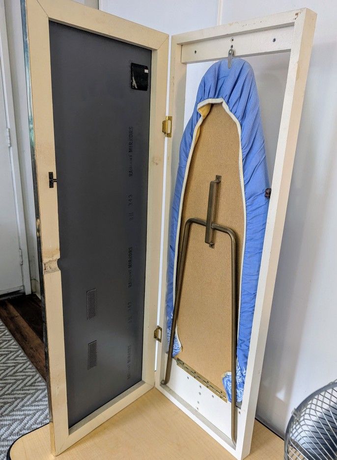 Wall Mounted Ironing Board Cabinet with Mirror, Foldable Ironing Storage Station