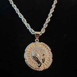 🙏 Praying Hands with Cross Pendant + 24” Chain 🙏