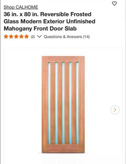 Calhome 36 in. x 80 in. Reversible Frosted Glass Modern Exterior Unfinished Mahogany Front Door Slab