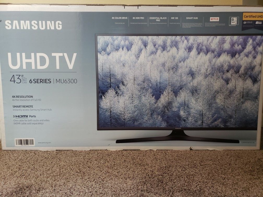 New SAMSUNG 43" Class 4K (2160P) Ultra HD Smart LED TV (UN43MU6300)
