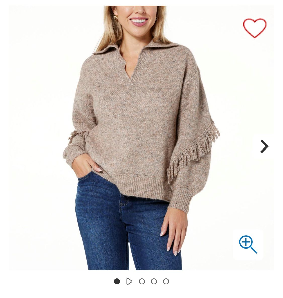 Democracy Long Blouson Sleeve Cascading Fringe Sweater Size M