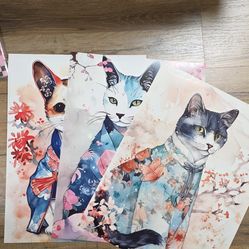 3 unframed cat poster prints