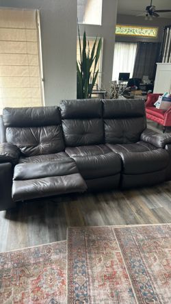 Free dark brown leather couch with 2 recliners