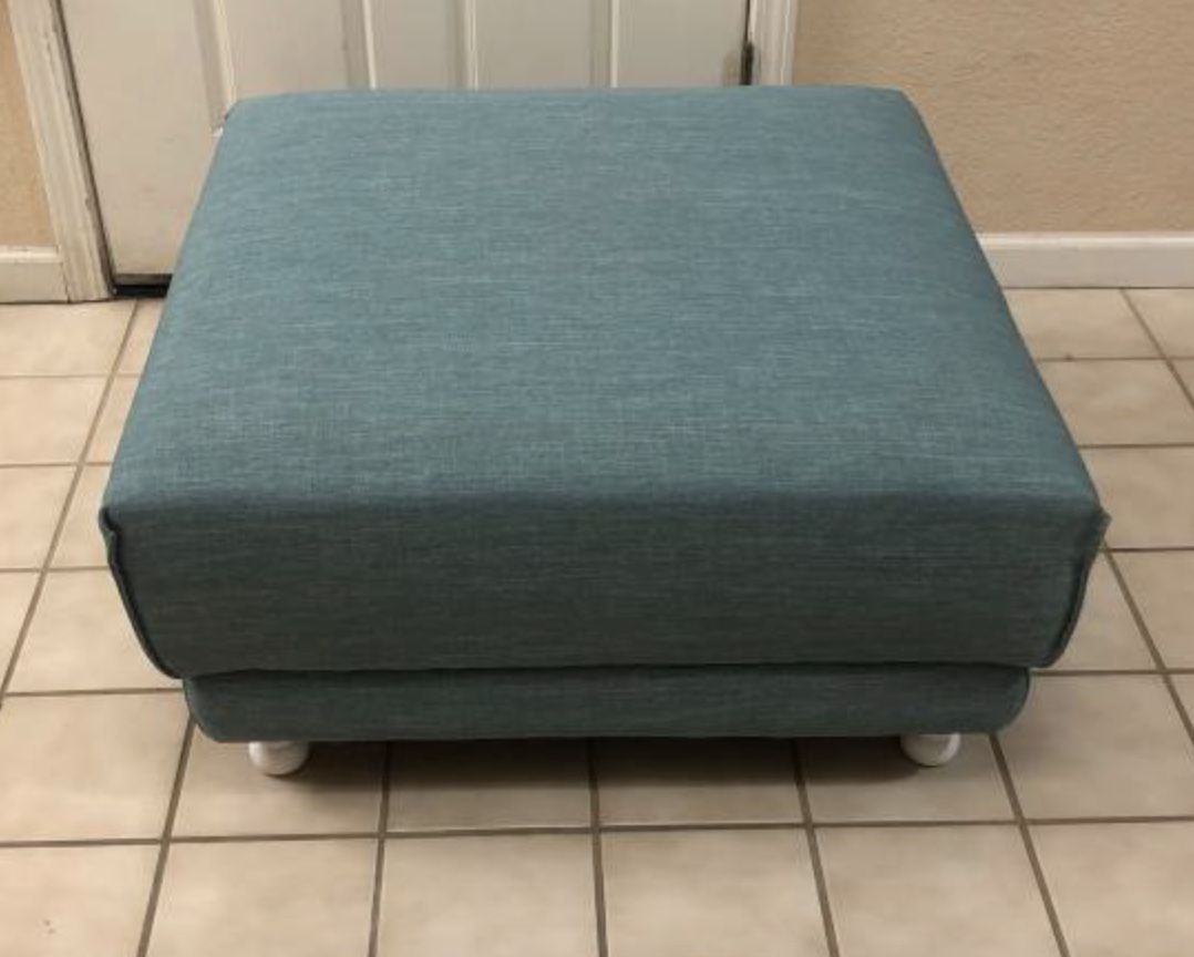 Brand New Large Turquoise Blue Linen Ottoman 34” x 34” x 17” T
