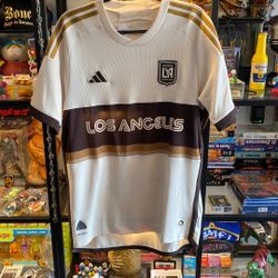 LAFC MLS Soccer Jersey White Cream Brown Sz Large 