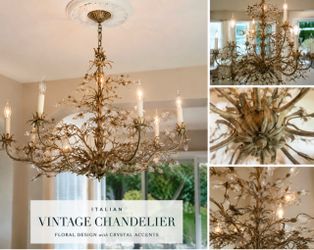 Vintage Italian Crystal & Metal Floral Chandelier – Large Statement Piece