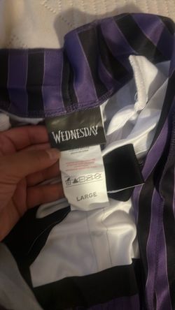 Halloween  Wednesday Purple Black Striped dress 👗 size Kids L 12-14