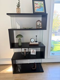 Set of 2 Modern Black & Glass Display Bookshelf