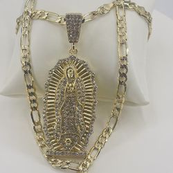 Virgen De Guadalupe Y Cadena Oró Laminado 14k/Virgin Of Guadalupe And Chain Gold Plated 14k