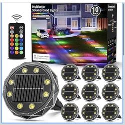 Solar Ground Lights with Remote, Color Changing Solar Disc Lights Waterproof, Flat Solar Powered Outdoor Landscape Lighting for Pathway, Yard, Deck, L