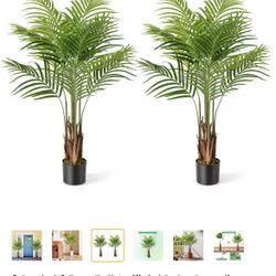2 Pack 4.2 Feet Tall Artificial Palm Paradise Plant Large Fake Potted Tree