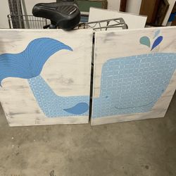 Blue Whale Art Panels - Set of 2