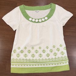 Banana Republic Green and Cream Linen Blouse